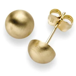 Paar Ohrstecker Ohrschmuck Halbkugel 6,5mm 585 Gold Gelbgold mattiert