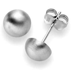 Paar Ohrstecker Ohrschmuck Halbkugel 6,5mm 585 Gold Weißgold mattiert