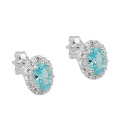 Paar Ohrstecker Ohrschmuck 9x7mm Zirkonia weiß und hellblau 925 Silber