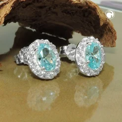 Paar Ohrstecker Ohrschmuck 9x7mm Zirkonia weiß und hellblau 925 Silber