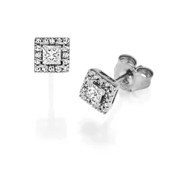 Paar Ohrstecker quadratisch 750 Weißgold 34 Diamant-Brillanten 0,30 ct. TW-SI
