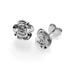 Paar Ohrstecker Rose Blüte 9mm aus 585 Weißgold Ohrringe Ohrschmuck glänzend