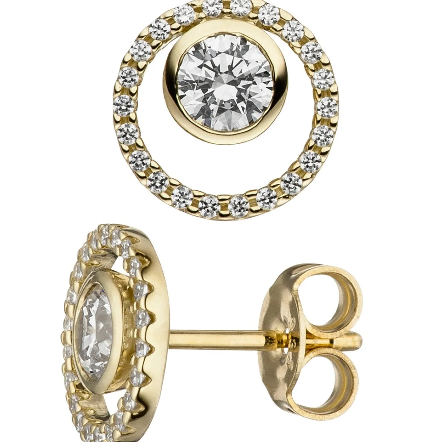 Paar Ohrstecker rund aus 333 Gold Gelbgold mit Zirkonia weiß rundum Ohrschmuck