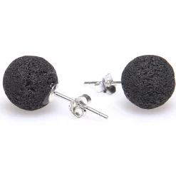 Paar Ohrstecker Stecker aus echter Lava & 925er Silber, 10mm, schwarz, Unisex