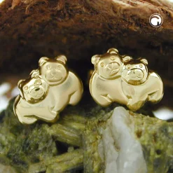 Paar Ohrstecker Stecker Bärchen aus 375 Gold matt-glänzend