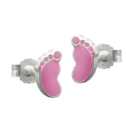 Paar Ohrstecker Stecker Fuß Füße aus 925 Silber rosa pink Kinder