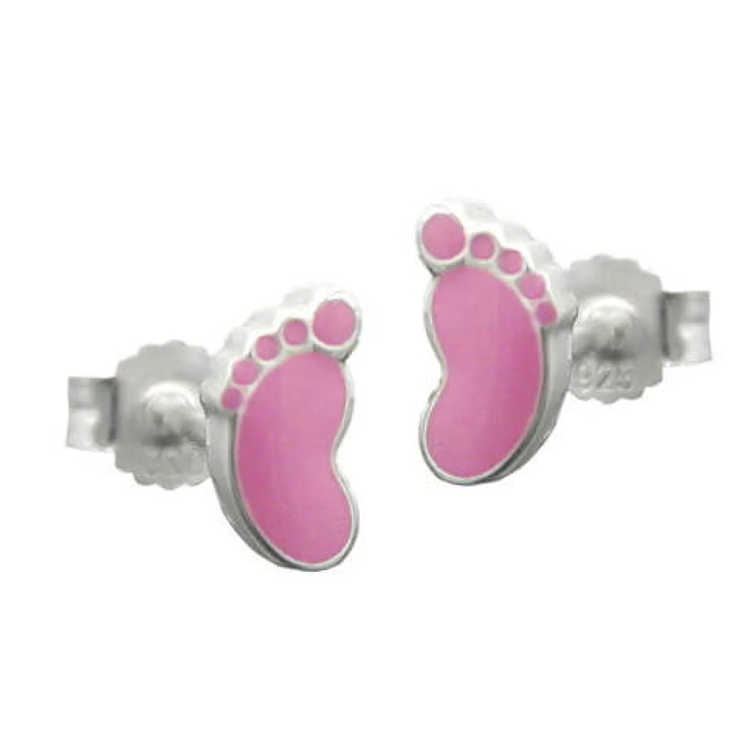 Paar Ohrstecker Stecker Fuß Füße aus 925 Silber rosa pink Kinder