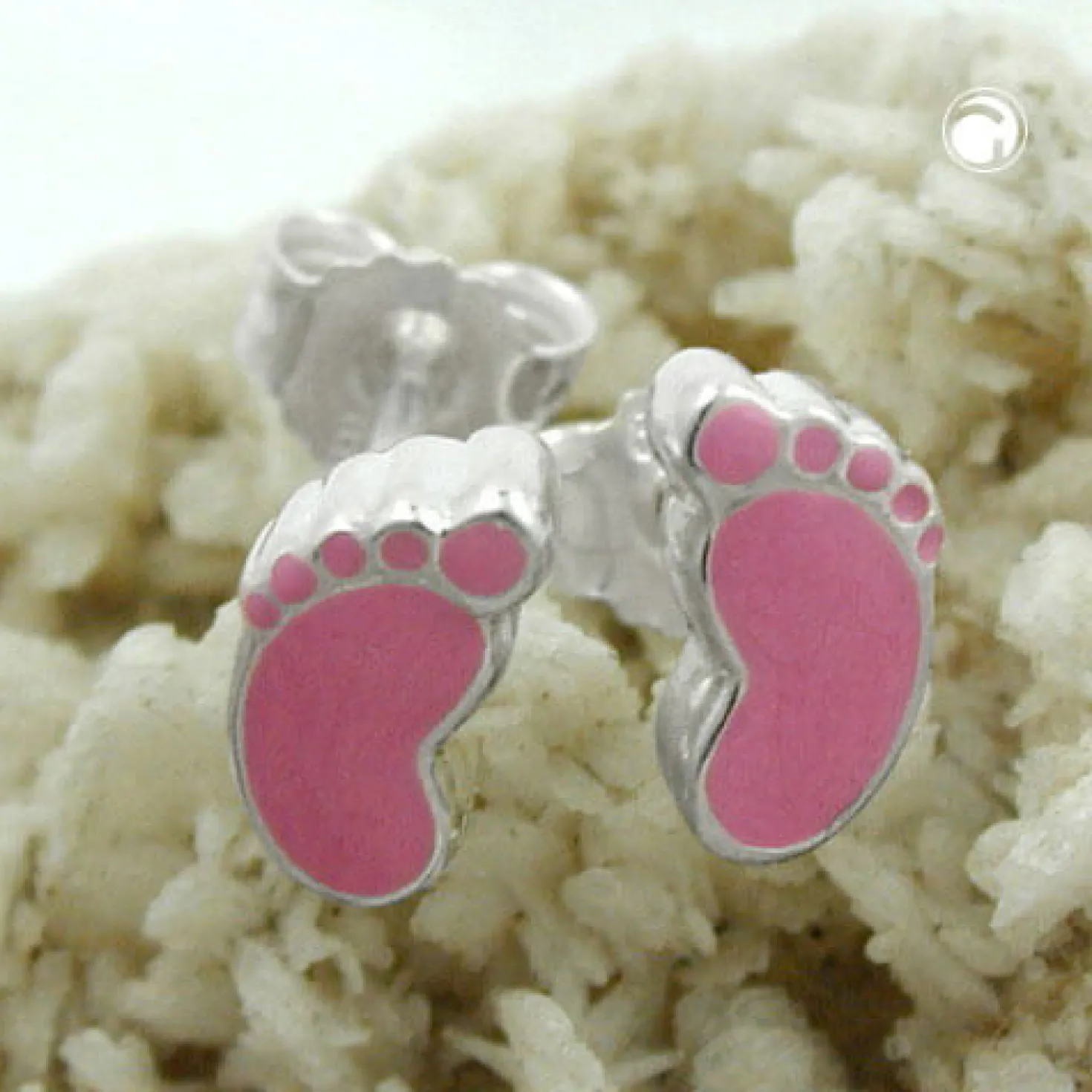 Paar Ohrstecker Stecker Fuß Füße aus 925 Silber rosa pink Kinder