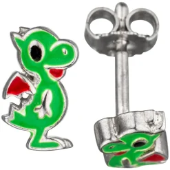 Paar Ohrstecker Stecker, grüner Baby Drachen, 925 Silber, Ohrschmuck Kinder