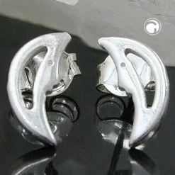 Paar Ohrstecker Stecker Halbmond mit Mondgesicht, 925 Silber, Damen