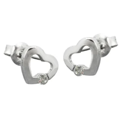 Paar Ohrstecker Stecker Herz Herzen mit Zirkonia weiß 925 Silber
