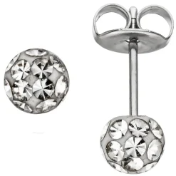 Paar Ohrstecker Stecker Kugel 4,1mm mit Swarovski-Elements weiß Edelstahl Damen