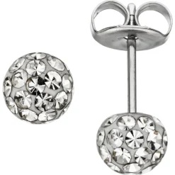 Paar Ohrstecker Stecker Kugel 5,1mm mit Swarovski-Elements weiß Edelstahl Damen