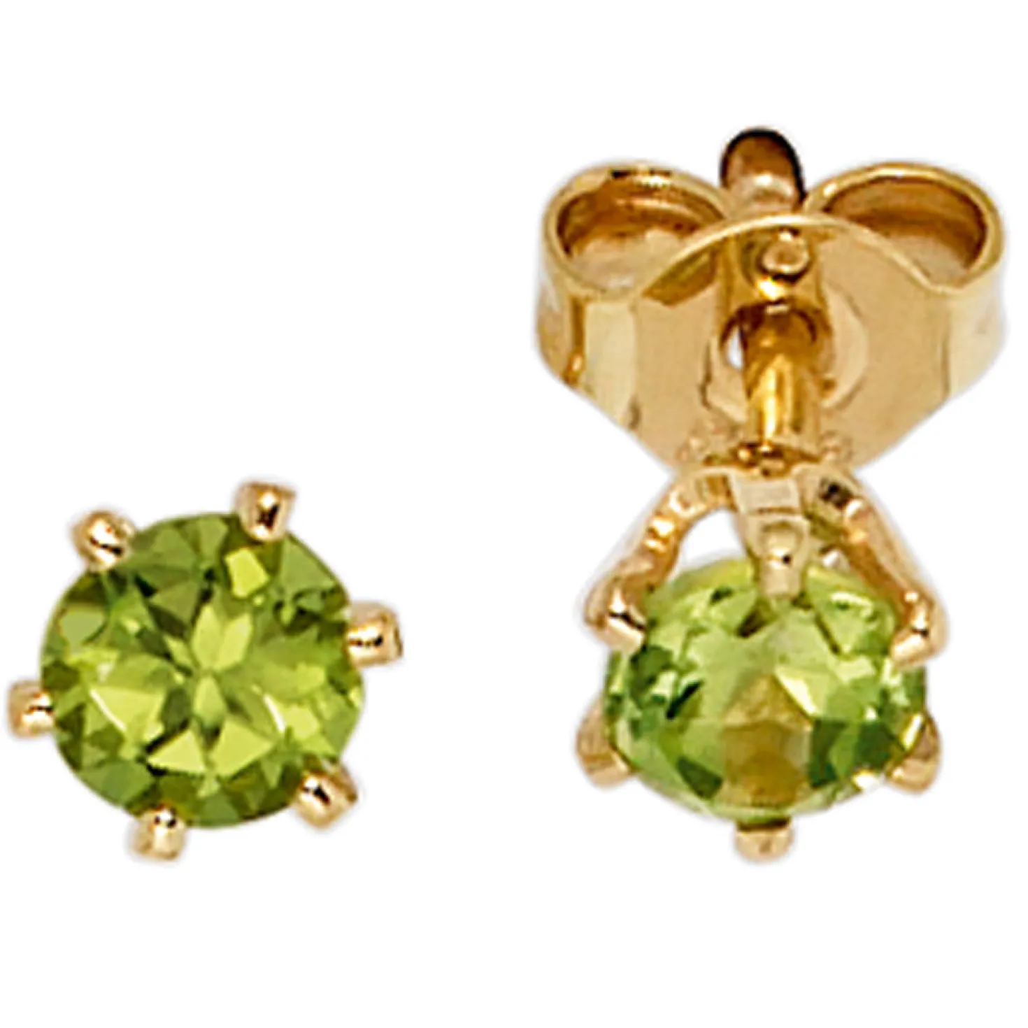 Paar Ohrstecker Stecker mit Peridot grün 4,6mm & 585 Gold Gelbgold