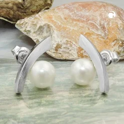 Paar Ohrstecker Stecker Ohrringe Ohrschmuck, Bogen mit Kristallperle, 925 Silber
