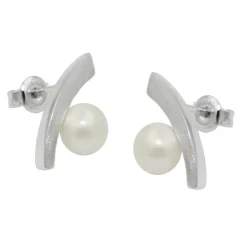 Paar Ohrstecker Stecker Ohrringe Ohrschmuck, Bogen mit Kristallperle, 925 Silber