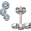 Paar Ohrstecker Stecker Ohrschmuck drei runde blaue Spinelle, 925 Silber Damen