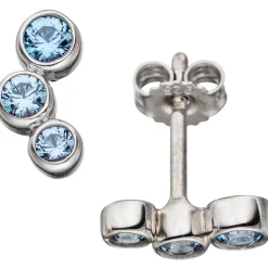 Paar Ohrstecker Stecker Ohrschmuck drei runde blaue Spinelle, 925 Silber Damen