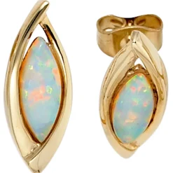 Paar Ohrstecker Stecker Opal 375 Gold Gelbgold spitzoval Ohrschmuck