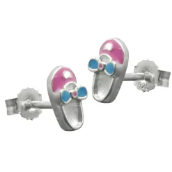 Paar Ohrstecker Stecker Schuhe Pantoffeln aus 925 Silber rosa-hellblau