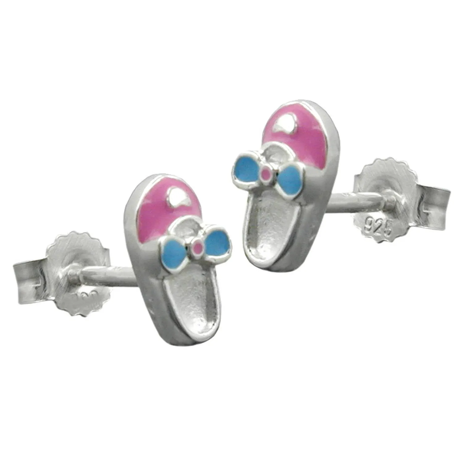 Paar Ohrstecker Stecker Schuhe Pantoffeln aus 925 Silber rosa-hellblau