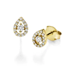 Paar Ohrstecker Tropfen 750 Gold Gelbgold 28 Diamant-Brillanten 0,19 ct. TW-SI