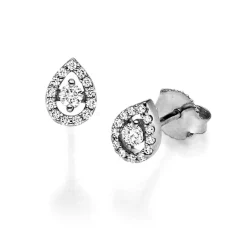 Paar Ohrstecker Tropfen 750 Gold Weißgold 28 Diamant-Brillanten 0,19 ct. TW-SI