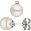 Paar Ohrstecker 585 Weißgold mit Süßwasser Zuchtperlen & Diamanten 0.02Ct