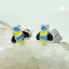 Paar Ohrstecker 8x8mm Bienen blau-gelb-schwarz emailliert 925 Silber
