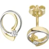 Paar Ohrstecker 10,2x7,4mm mit 2 Zirkonia weiß 333 Gold Gelbgold teilrhodiniert