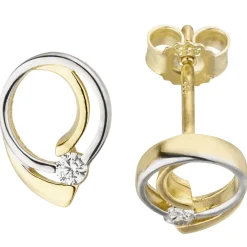 Paar Ohrstecker 10,2x7,4mm mit 2 Zirkonia weiß 333 Gold Gelbgold teilrhodiniert