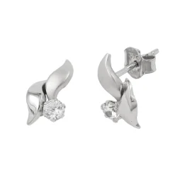 Paar Ohrstecker 11x6mm mit Zirkonia weiß 9Kt 375 Gold Weißgold Ohrschmuck