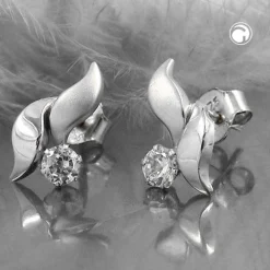 Paar Ohrstecker 11x6mm mit Zirkonia weiß 9Kt 375 Gold Weißgold Ohrschmuck