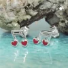 Paar Ohrstecker 6x7mm Musiknote Doppelnoten mit Herz rot 925 Silber Kinder