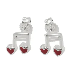 Paar Ohrstecker 6x7mm Musiknote Doppelnoten mit Herz rot 925 Silber Kinder
