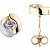 Paar solitär Ohrstecker aus 333 Gold Gelbgold bicolor teil matt mit Zirkonia