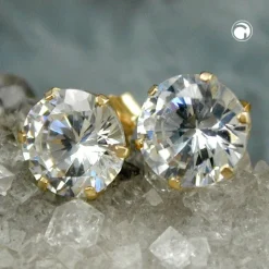 Paar Solitär Ohrstecker mit Zirkonia 9Kt 375 Gelbgold Goldohrstecker Ohrschmuck