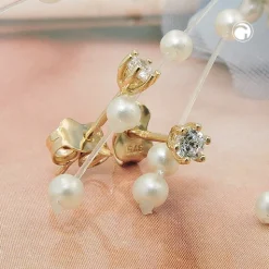 Paar Solitär Ohrstecker Stecker 3mm weiße Zirkonia, 375 Gold Gelbgold