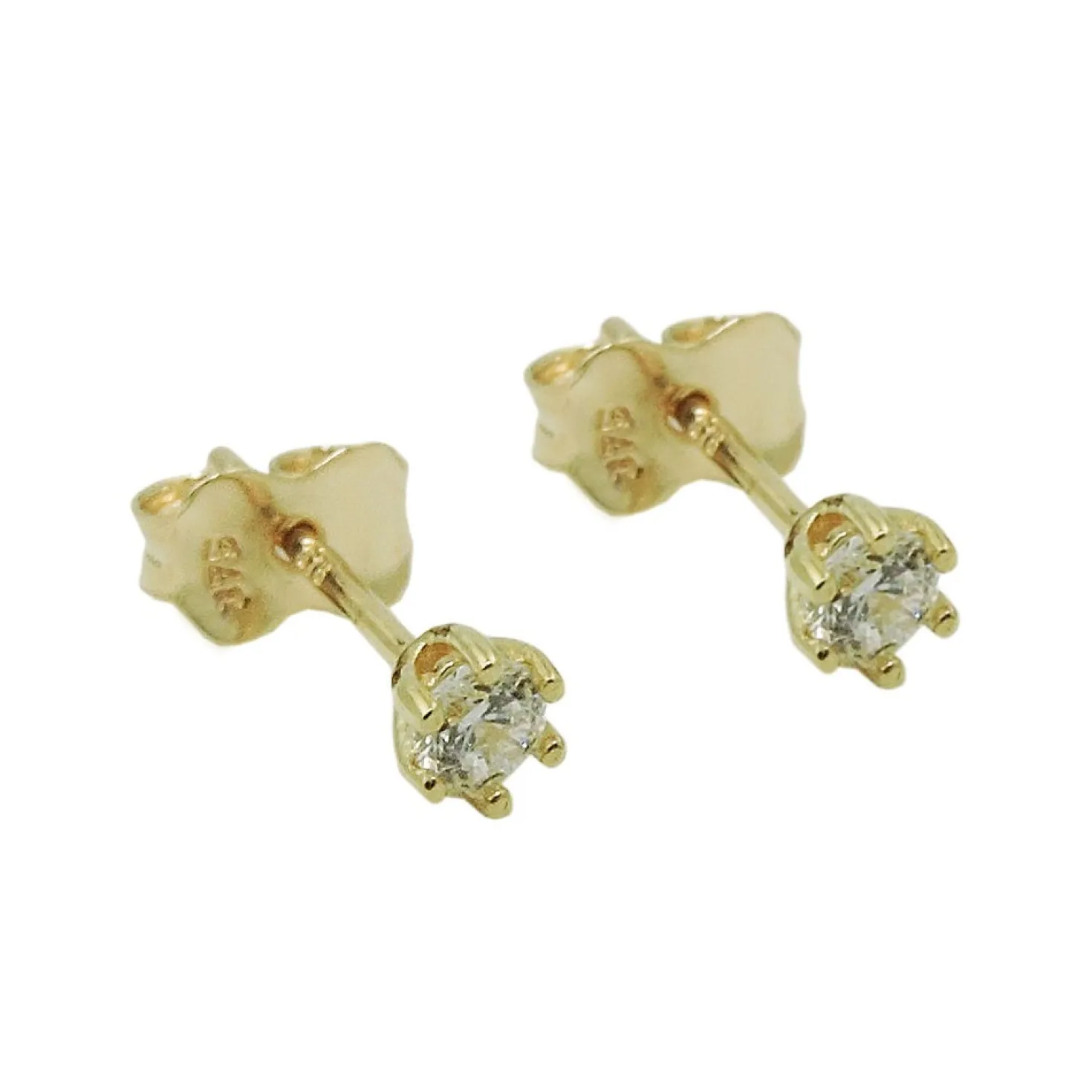 Paar Solitär Ohrstecker Stecker 3mm weiße Zirkonia, 375 Gold Gelbgold