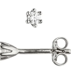 Paar Solitär Ohrstecker, weiße Zirkonia 3,2mm, 925 Silber Ohrschmuck für Damen