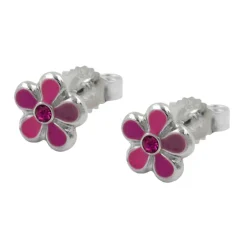 Paar Stecker Ohrstecker Blume Blumen pink lackiert, 925 Silber, Kinder