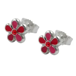 Paar Stecker Ohrstecker Blume Blumen rot lackiert, 925 Silber, Kinder