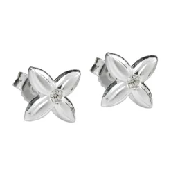 Paar Stecker Ohrstecker kleine Blüte mit Zirkonia, 925 Silber, Damen
