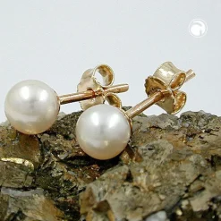 Paar Stecker Ohrstecker mit 5mm Perlen Süßwasserzuchtperlen 375 Gold Gelbgold