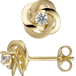 Paar Stecker Ohrstecker mit Zirkonia 333 Gold Gelbgold mattiert Ohrschmuck Damen