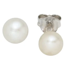 Paar Stecker Ohrstecker Ohrschmuck 6-6,5mm weiße Perlen, 925 Silber, Damen