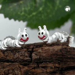 Paar Stecker Ohrstecker Raupe Raupen Würmchen, 925 Silber, für Kinder
