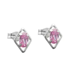 Paar Stecker Ohrstecker Rhombus pink Zirkonia, 925 Silber, 8x6mm