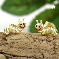 Paar Stecker Ohrstecker Würmchen Wurm aus 9Kt. 375 Gelbgold Ohrschmuck Kinder