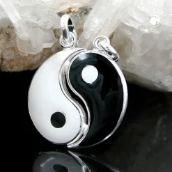 Partner Anhänger 16mm Yin-Yang aus echtem 925 Silber lackiert Unisex